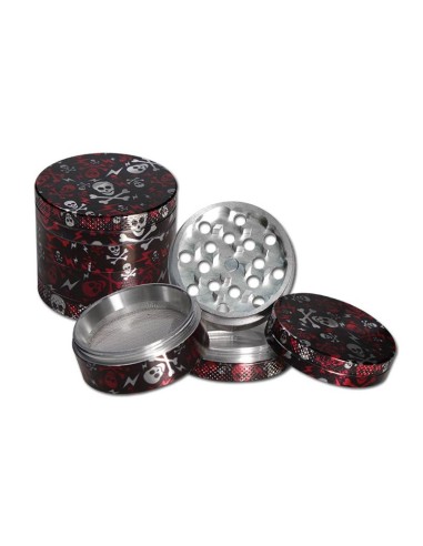 Grinder Black Leaf 4 Parties Skull Red-Black 49mm