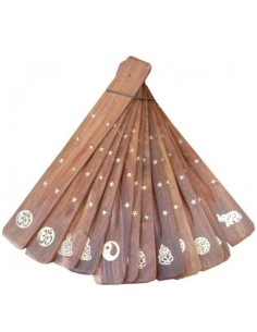 Räucherstäbchenhalter aus Holz mit goldener Sonne