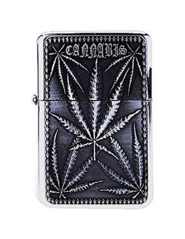 Benzinfeuerzeug Metall Cannabis Leaves Silver CH