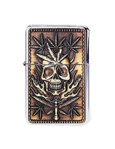 Benzinfeuerzeug Metall Cannabis Leaves n Skull Gold CH