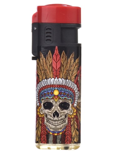 Briquet Jet Flame Feather & Skull Red