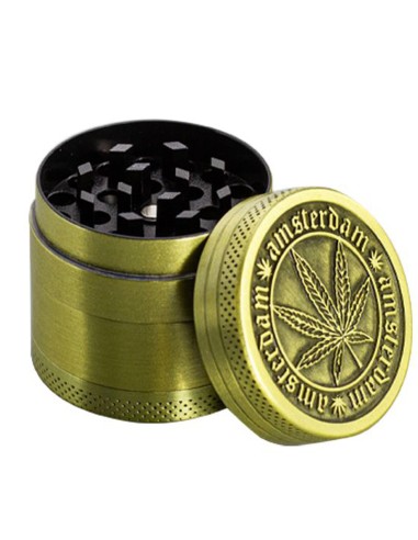 Grinder Amsterdam Cannabis Leaf Gold 4 Part 40mm aus Zink