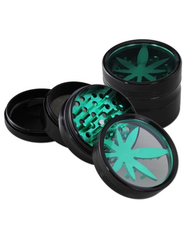 Grinder 4 Part. Black Leaf Window Green Leaf 62mm