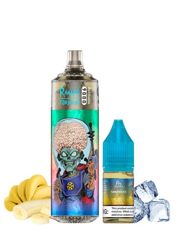 RandM Tornado 9000 Refillable Banana Ice + 10ml 20mg/ml Sel de Nicotine