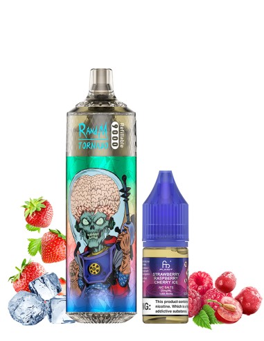 RandM Tornado 9000 Refillable Strawberry Raspberry Cherry Ice + 10ml 20mg/ml NicSalt