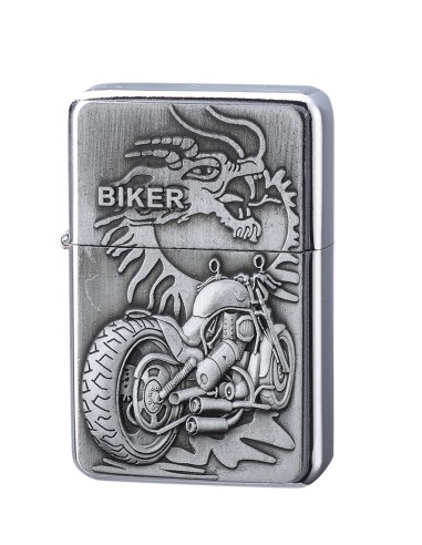 Briquet à Essence Eagle & Bike Moto Silver