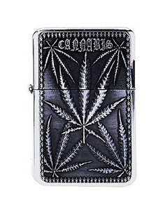 Briquet à Essence Métal Cannabis Leaves Silver CH