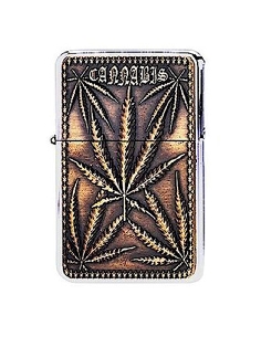 Briquet à Essence Métal Cannabis Leaves Gold CH
