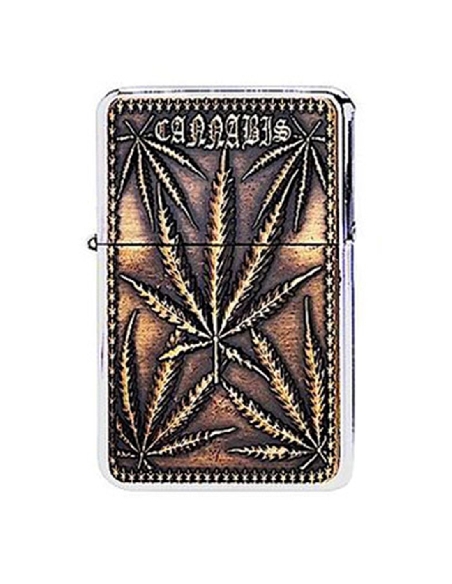Briquet à Essence Métal Cannabis Leaves Gold CH