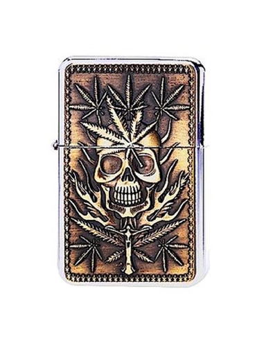 Briquet à Essence Métal Cannabis Leaves n Skull Gold CH