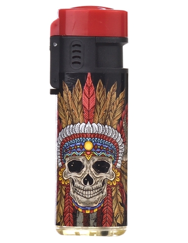 Briquet Jet Flame Feather & Skull Red