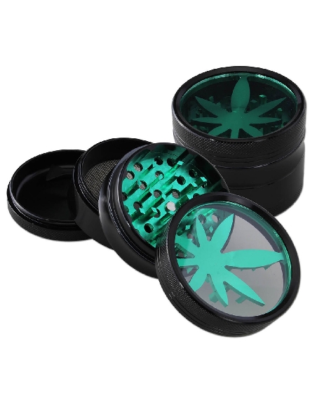 Grinder 4 Part. Black Leaf Window Green Leaf 62mm