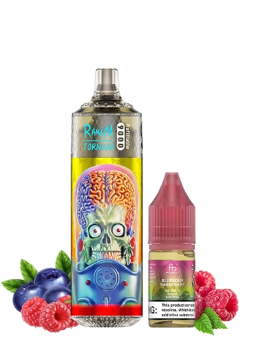 RandM Tornado 9000 Refillable Bluesour Raspberry + 10ml 20mg/ml Sel de Nicotine