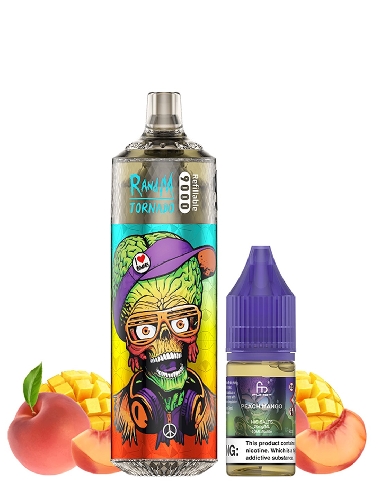 RandM Tornado 9000 Refillable Peach Mango + 10ml 20mg/ml Sel de Nicotine