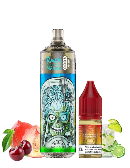 RandM Tornado 9000 Refillable Cherry Peach Lemonade + 10ml 20mg/ml Sel de Nicotine