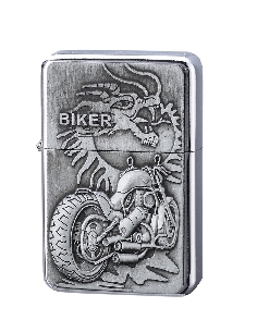 Briquet à Essence Eagle & Bike Moto Silver