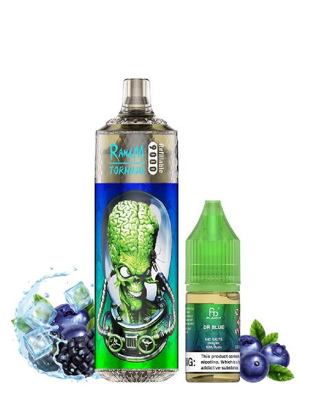 RandM Tornado 9000 Refillable Dr Blue + 10ml 20mg/ml Sel de Nicotine